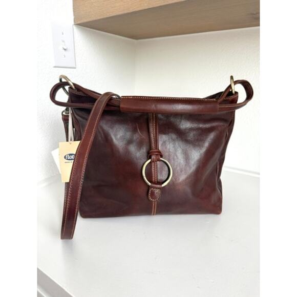 FLOTO Italian Leather Crossbody Shoulder Bag Brown NWT Made in Italy Classic - Picture 1 of 11